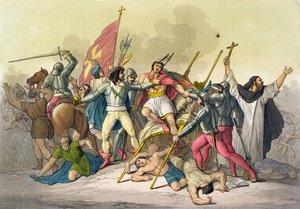 Lucha entre indios locales y conquistadores